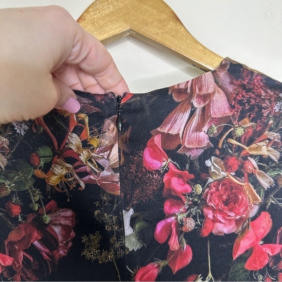 Adam Lippes Black Floral Printed Silk Georgette Skater Dress Size 4 - Picture 5 of 9